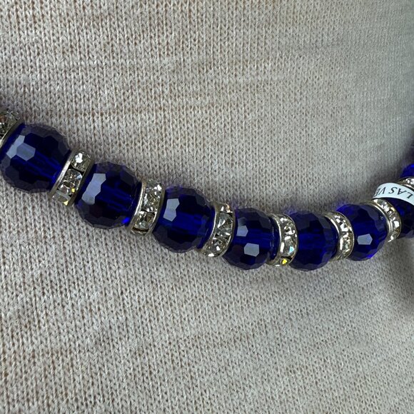 Alexander Kalifano Blue Glass Bead Crystal Rhinestone Necklace 18.5" - Picture 6 of 10